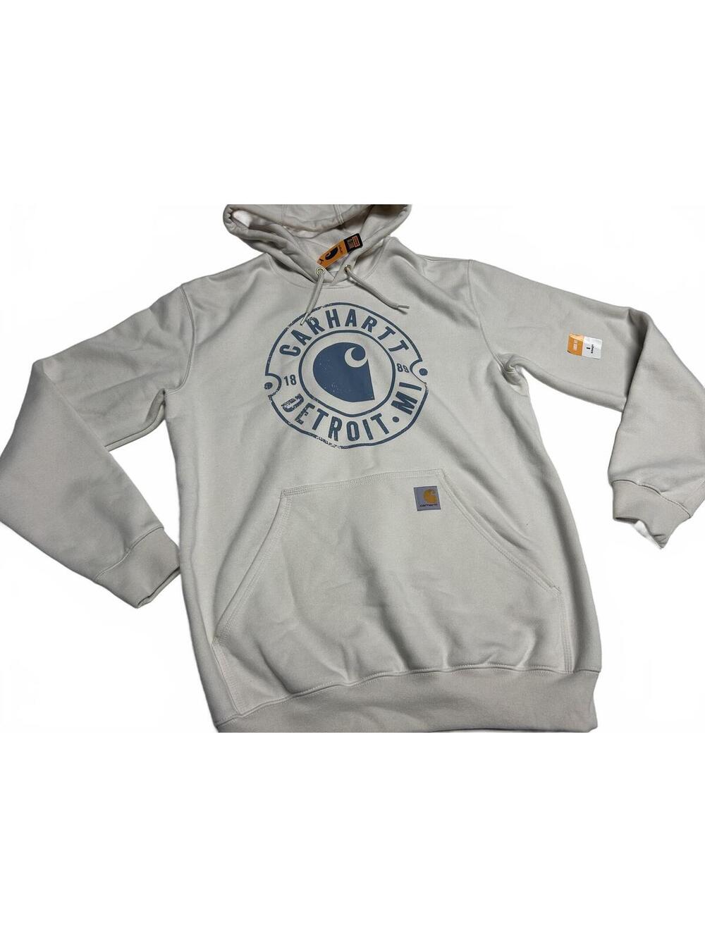 Carhartt Loose Fit Detroit MI Graphic Pullover Hoodie Off White Mens Size S NWT
